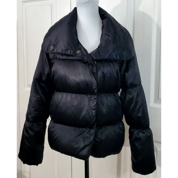 Old Navy Womens Black Puffer jacket Down Feather Fill Short Winter Coat Sz M EUC - Picture 1 of 7